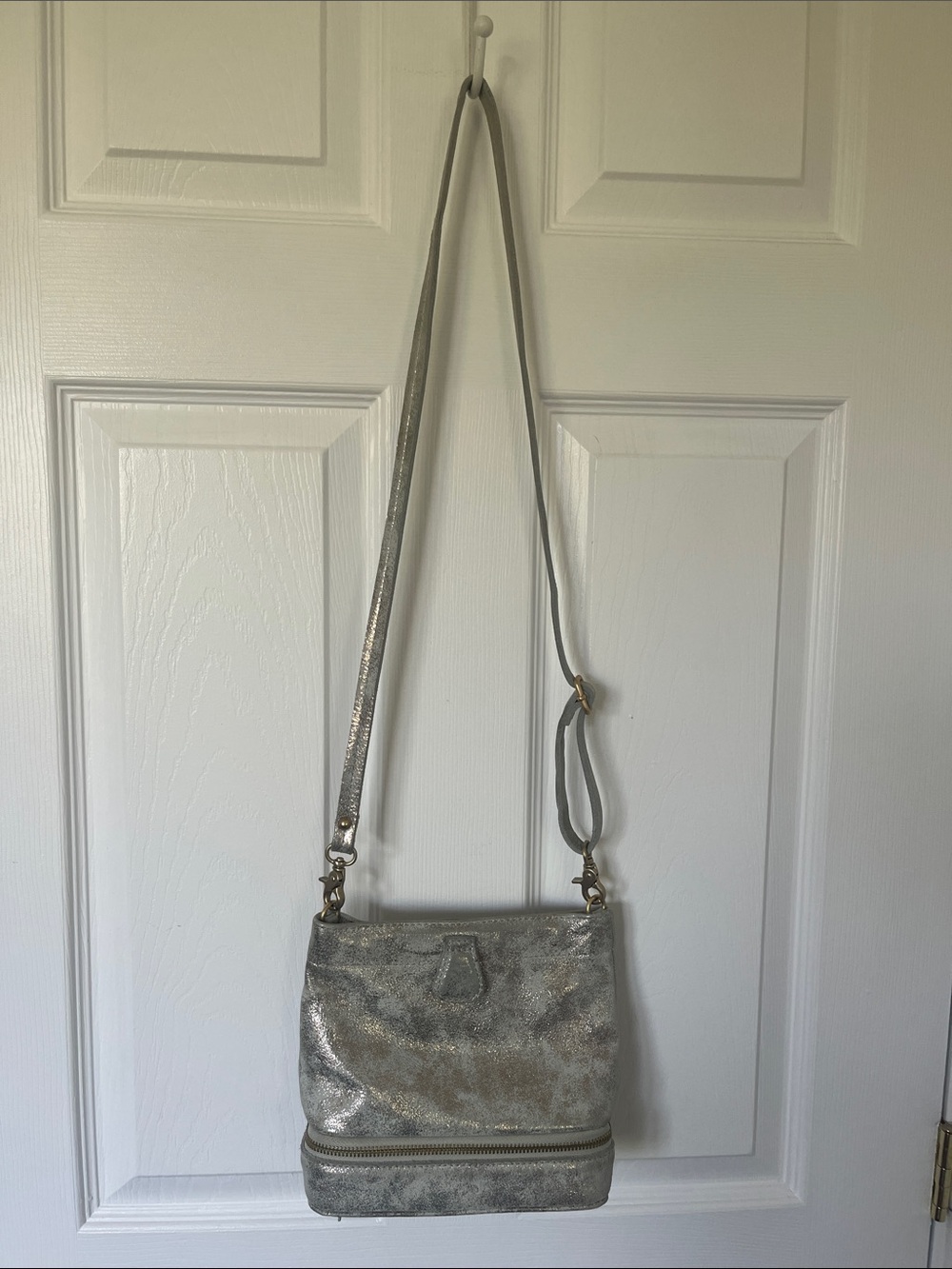 Mis Albright Metallic Silver Crossbody Bag for Women. Leather